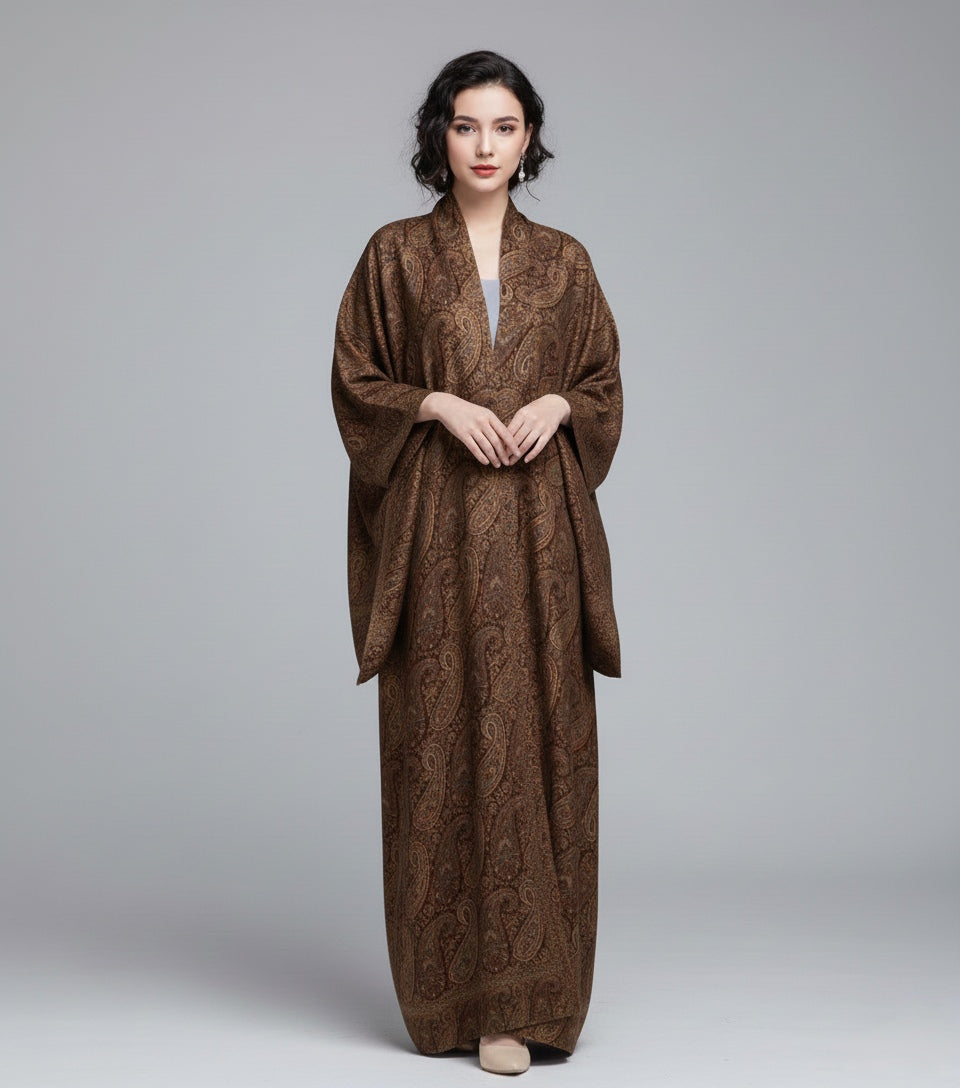Kashmiri Mughal Pashmina Abaya – Sienna Earth Paisley