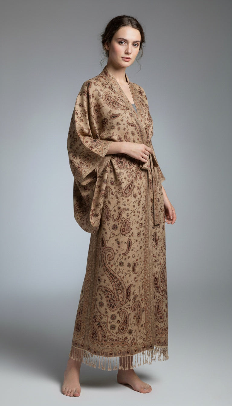 Kimono Pashmina Abaya – Tan Heritage Paisley