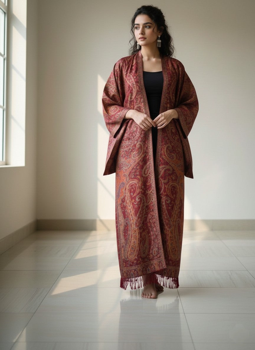 Kashmiri Mughal Pashmina Abaya – Crimson Heritage