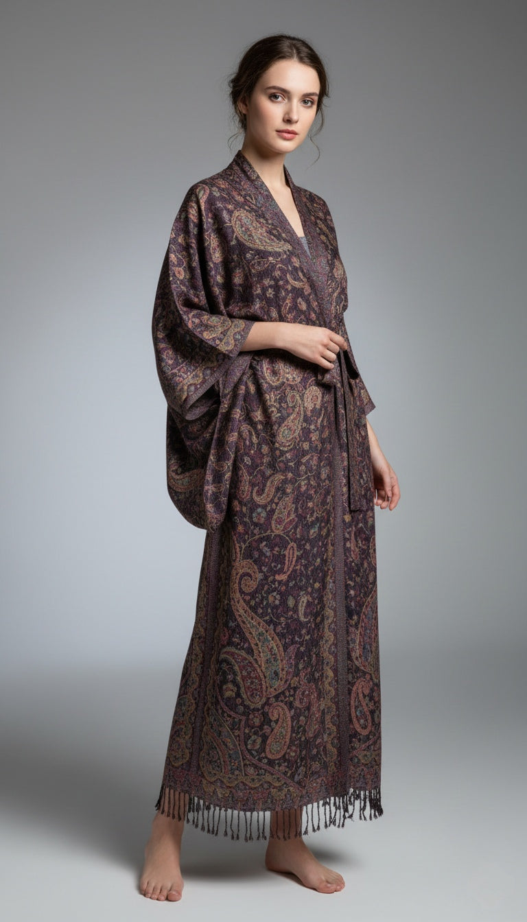 Pashmina Abaya Kimono – Sage Geometric Heritage