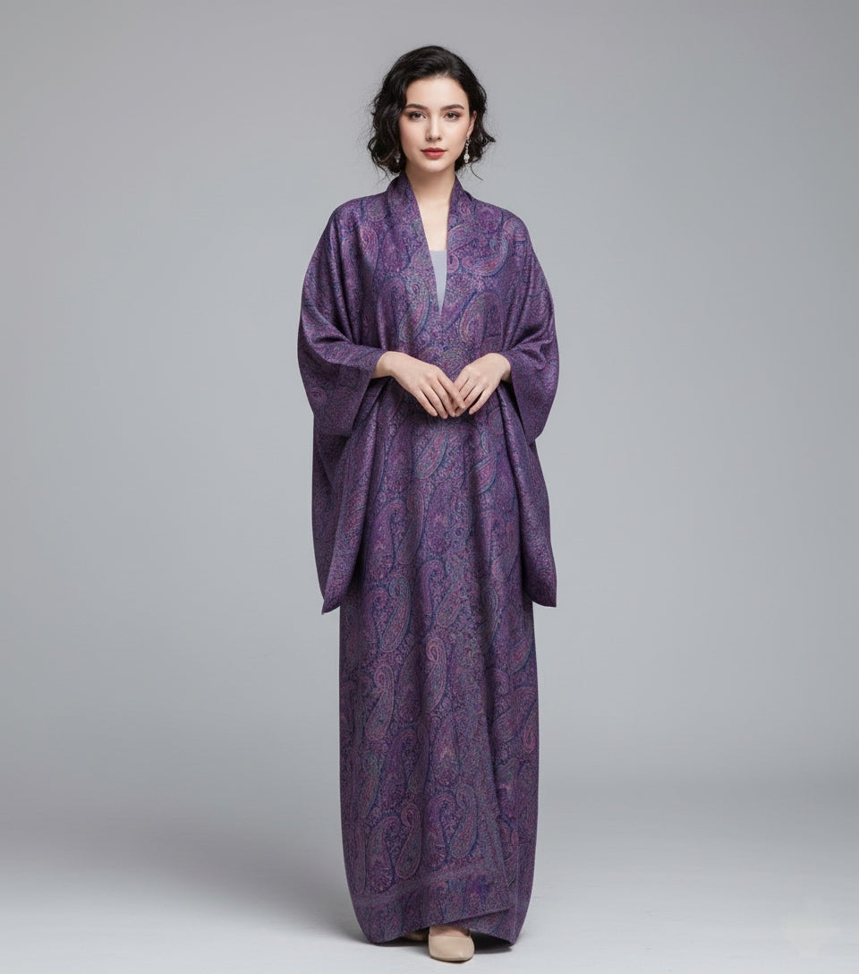 Kashmiri Mughal Pashmina Abaya – Royal Plum Paisley
