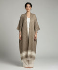 Pashmina Abaya Kimono – Taupe Geometric Weave