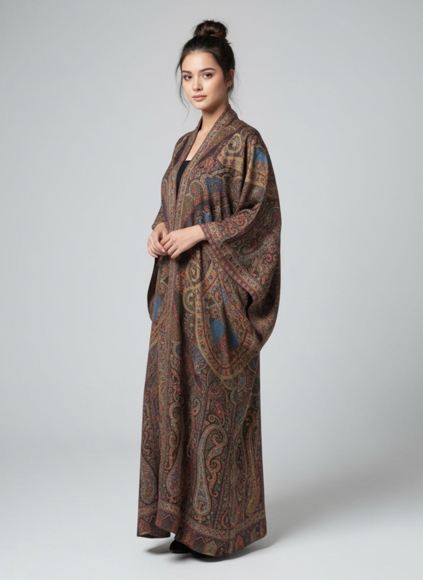 Kashmiri Mughal Pashmina Abaya – Multicolor Heritage
